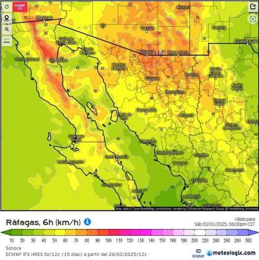 Advierte Protección Civil sobre fuertes vientos por sistema frontal en Sonora
