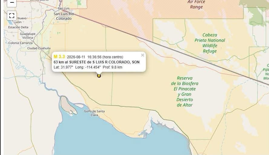 Sismo de 3.3 al sureste de San Luis Río Colorado; sin afectaciones